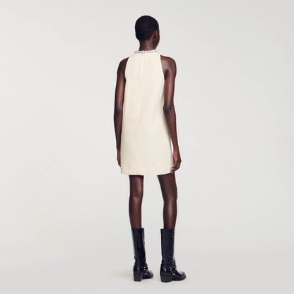 Sandro Dress with jewelry collar Ecru