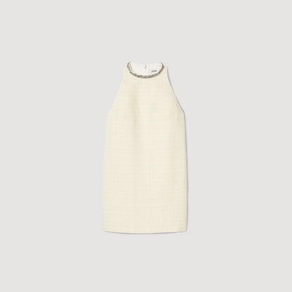 Sandro Dress with jewelry collar Ecru