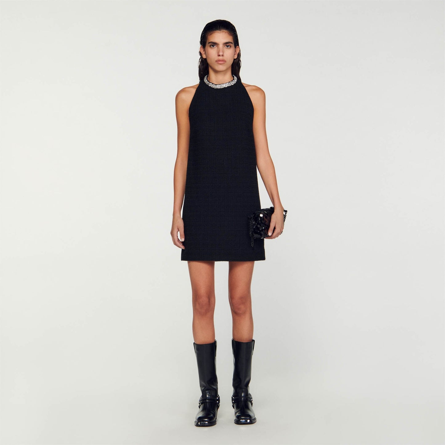 Sandro Dress with jewellery collar Black