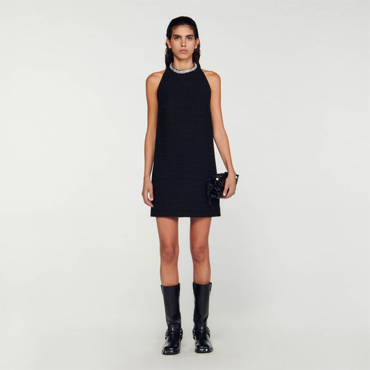 Sandro Dress with jewellery collar Black