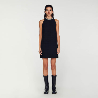 Sandro Dress with jewellery collar Black