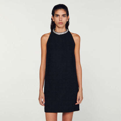Sandro Dress with jewellery collar Black