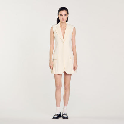 Sandro Mini pleated suit dress Ecru