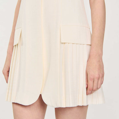 Sandro Mini pleated suit dress Ecru