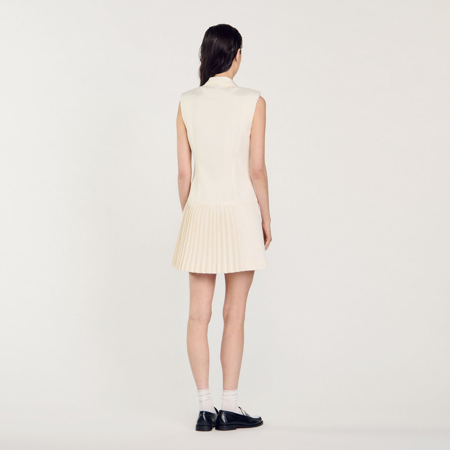 Sandro Mini pleated suit dress Ecru