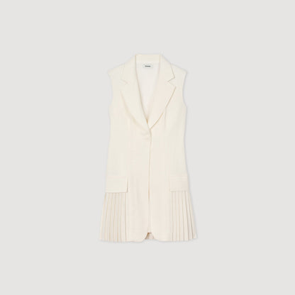 Sandro Mini pleated suit dress Ecru