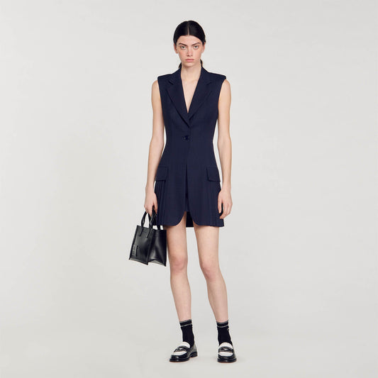 Sandro Mini pleated suit dress Deep Blu