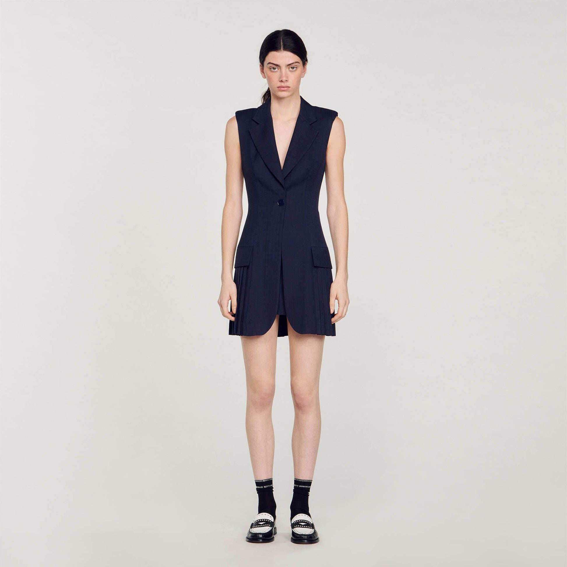 Sandro Mini pleated suit dress Deep Blu