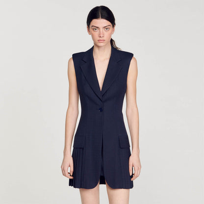 Sandro Mini pleated suit dress Deep Blu