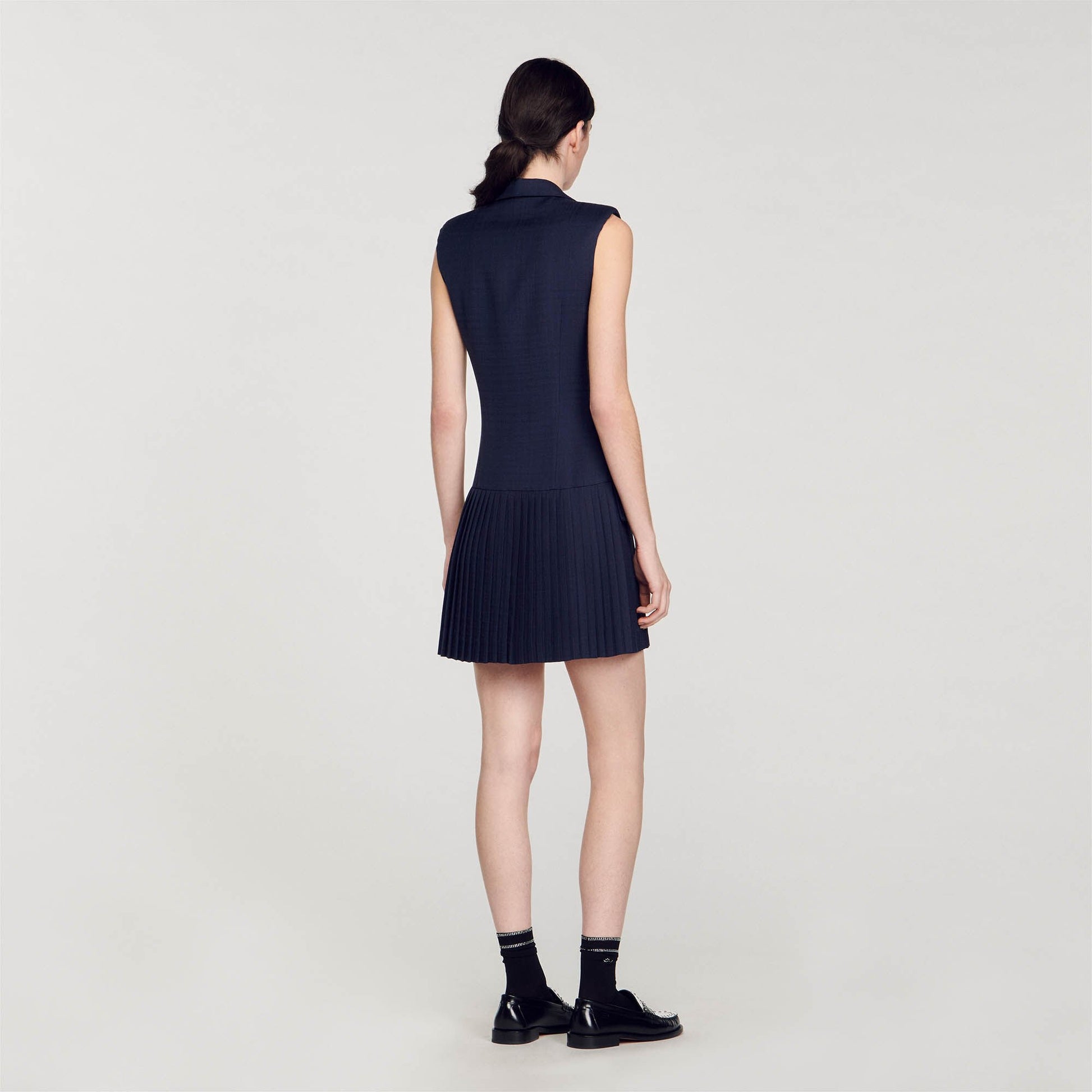 Sandro Mini pleated suit dress Deep Blu