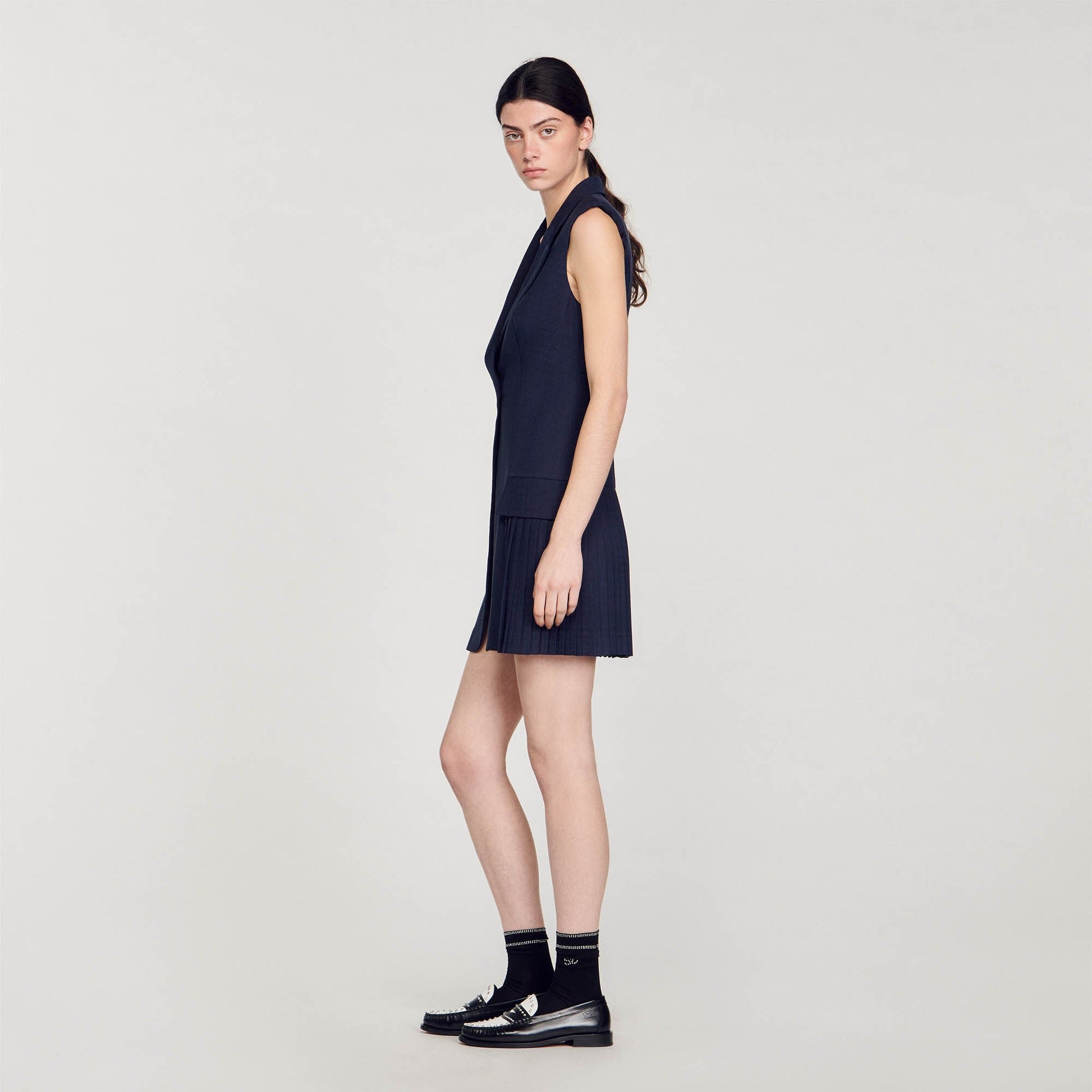 Sandro Mini pleated suit dress Deep Blu