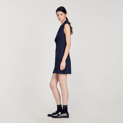 Sandro Mini pleated suit dress Deep Blu