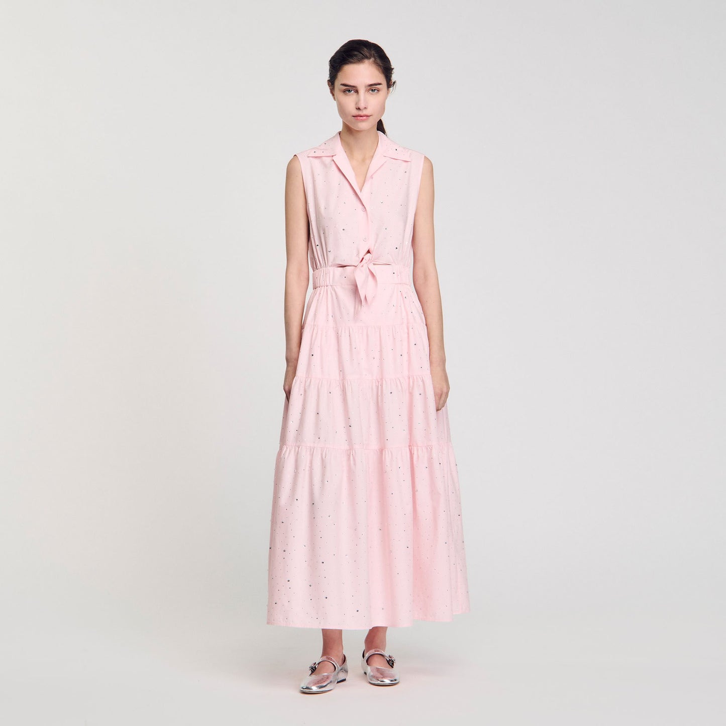 Sandro Rhinestone tie-front maxi dress Light Pink