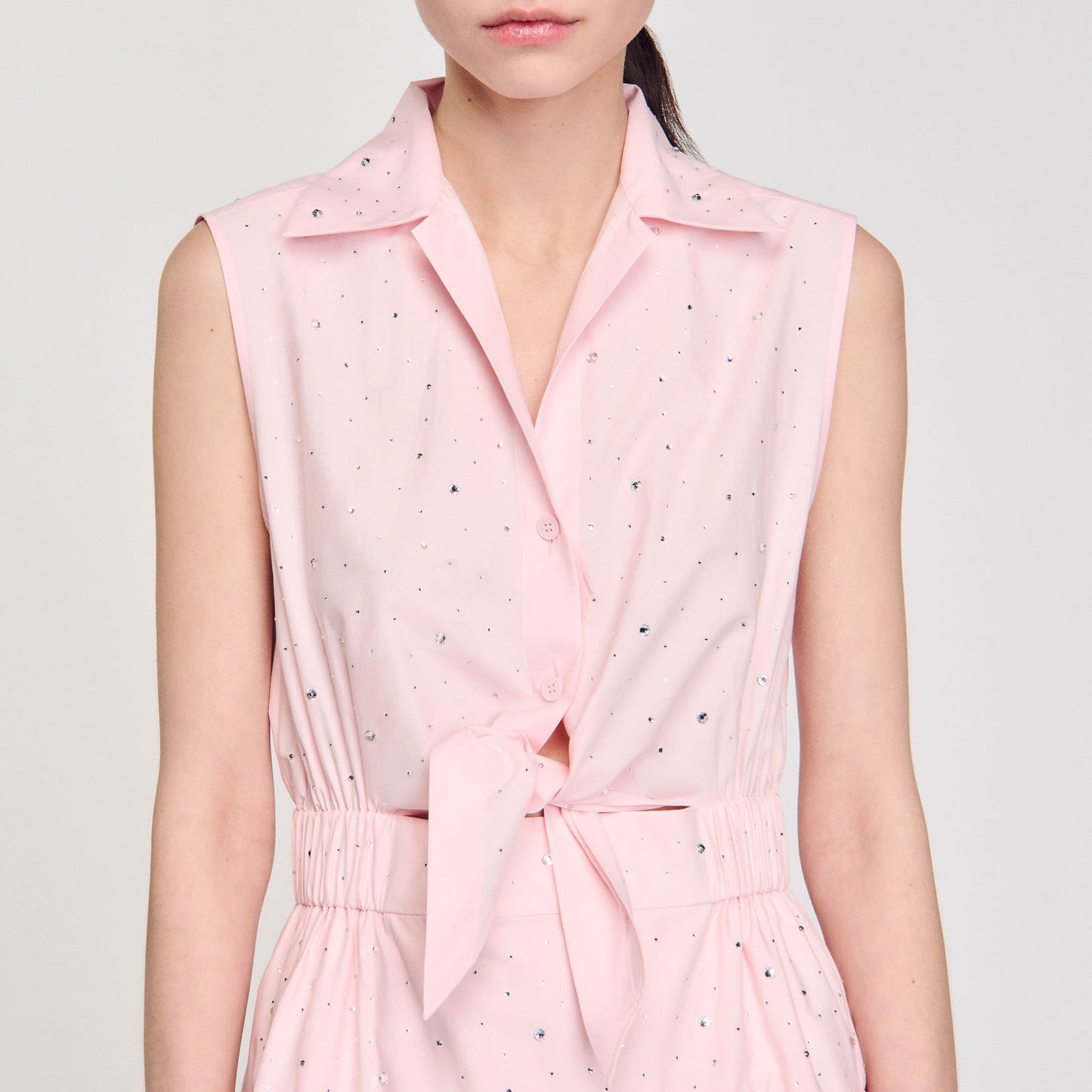 Sandro Rhinestone tie-front maxi dress Light Pink