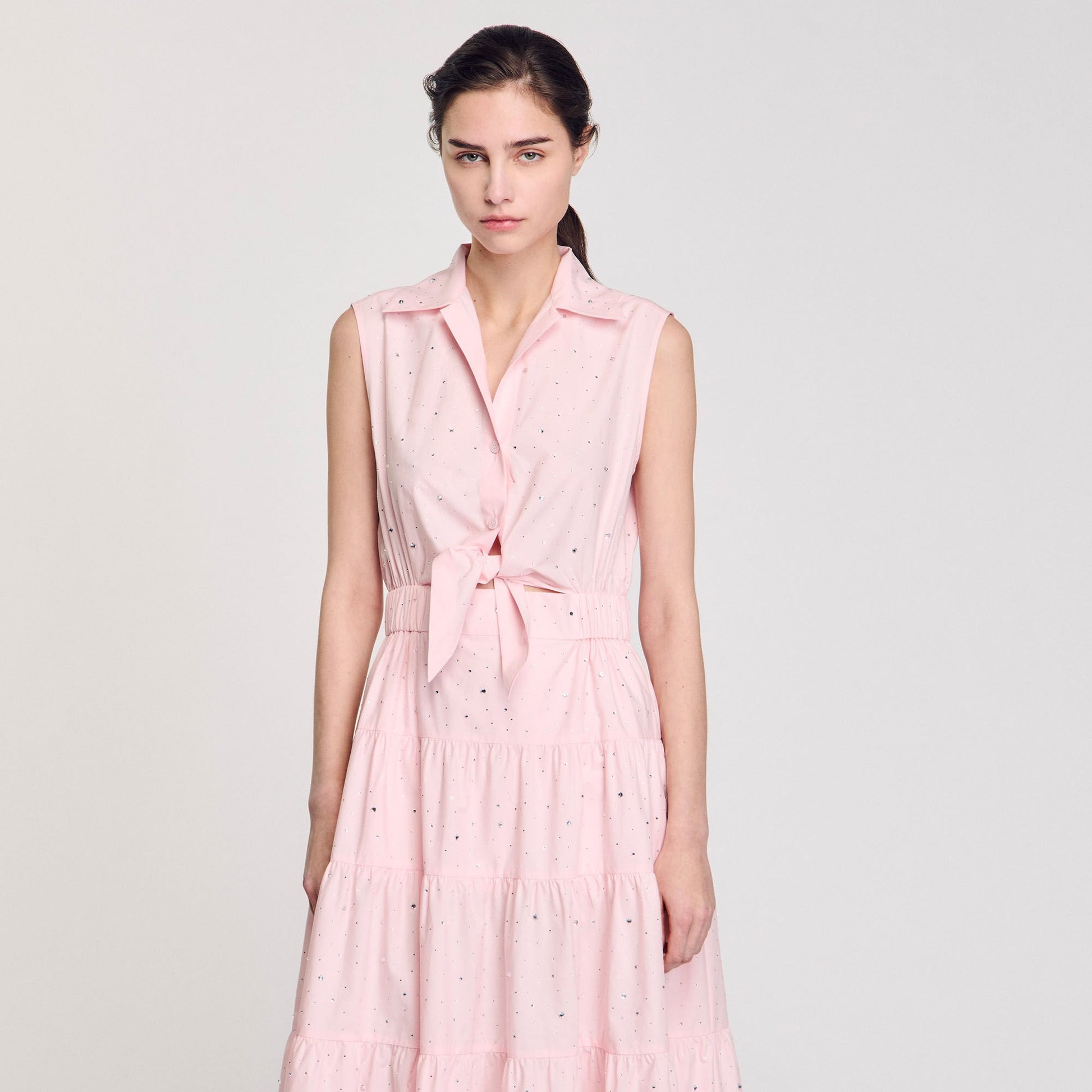 Sandro Rhinestone tie-front maxi dress Light Pink