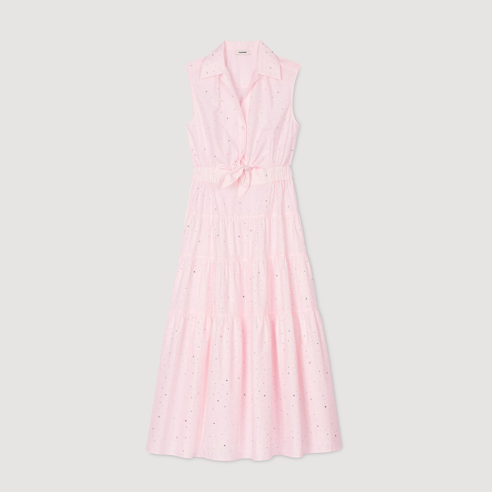 Sandro Rhinestone tie-front maxi dress Light Pink