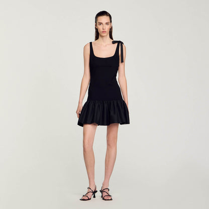 Sandro Dual-material mini dress Black