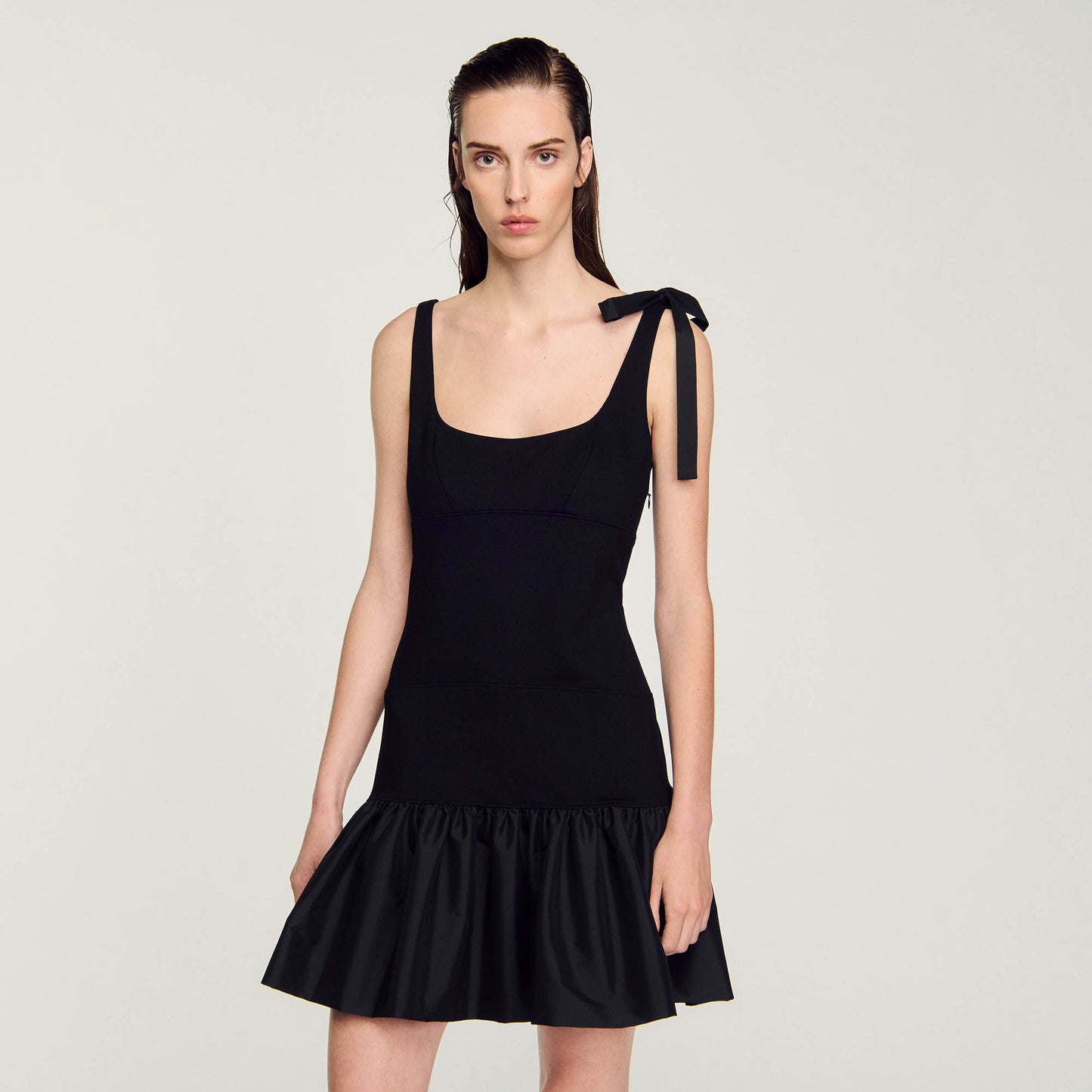 Sandro Dual-material mini dress Black