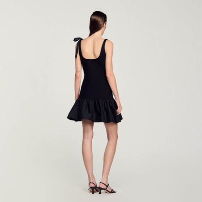Sandro Dual-material mini dress Black