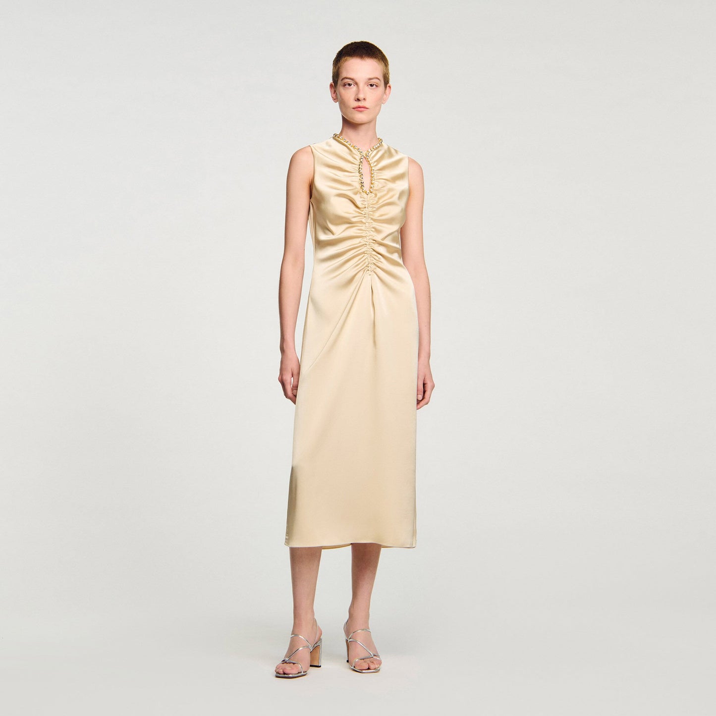 Sandro Rhinestone midi dress Sand