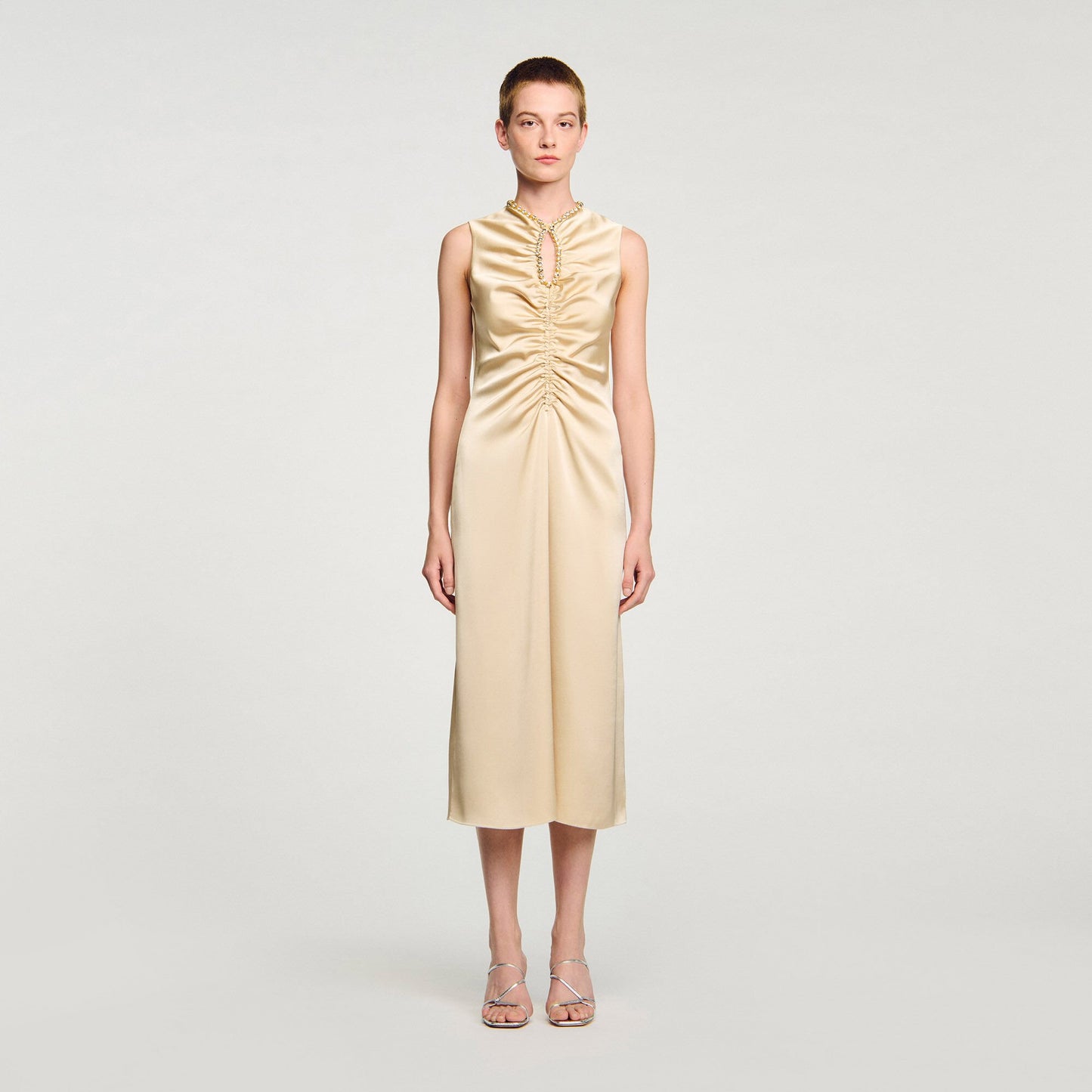 Sandro Rhinestone midi dress Sand