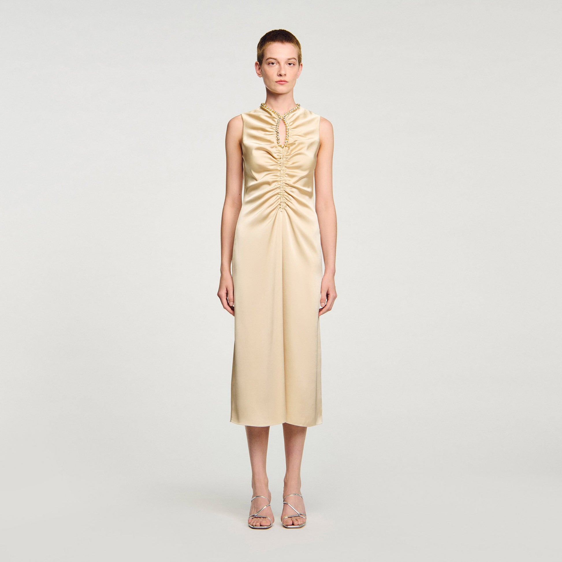 Sandro Rhinestone midi dress Sand