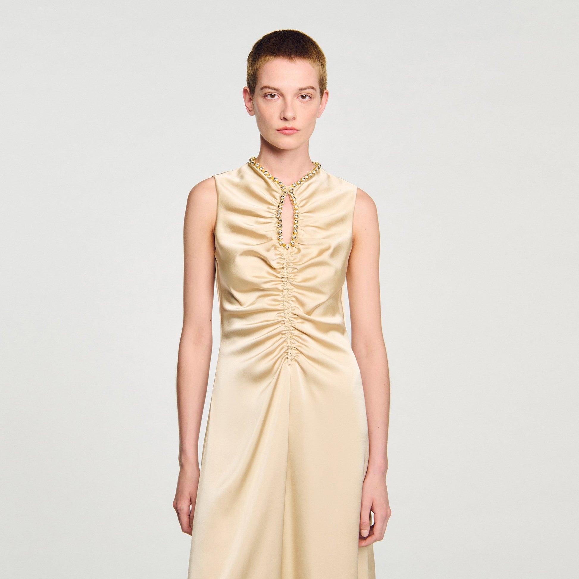 Sandro Rhinestone midi dress Sand