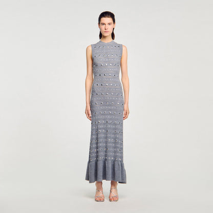 Sandro Knit maxi dress with studs Grey