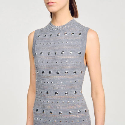 Sandro Knit maxi dress with studs Grey