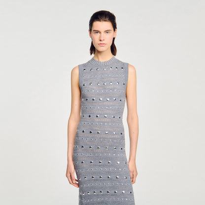 Sandro Knit maxi dress with studs Grey