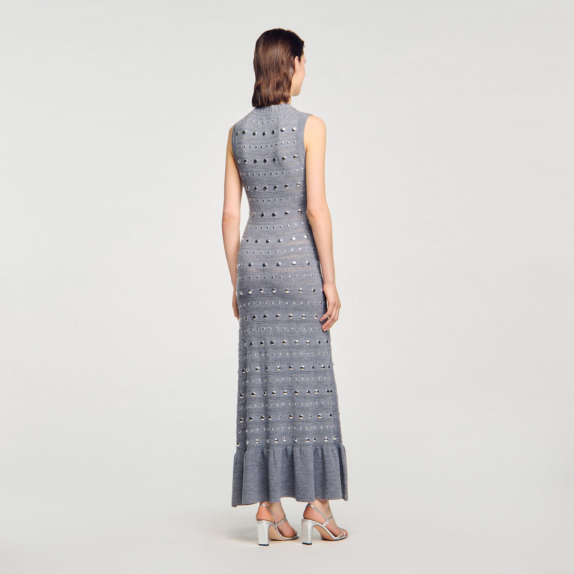 Sandro Knit maxi dress with studs Grey