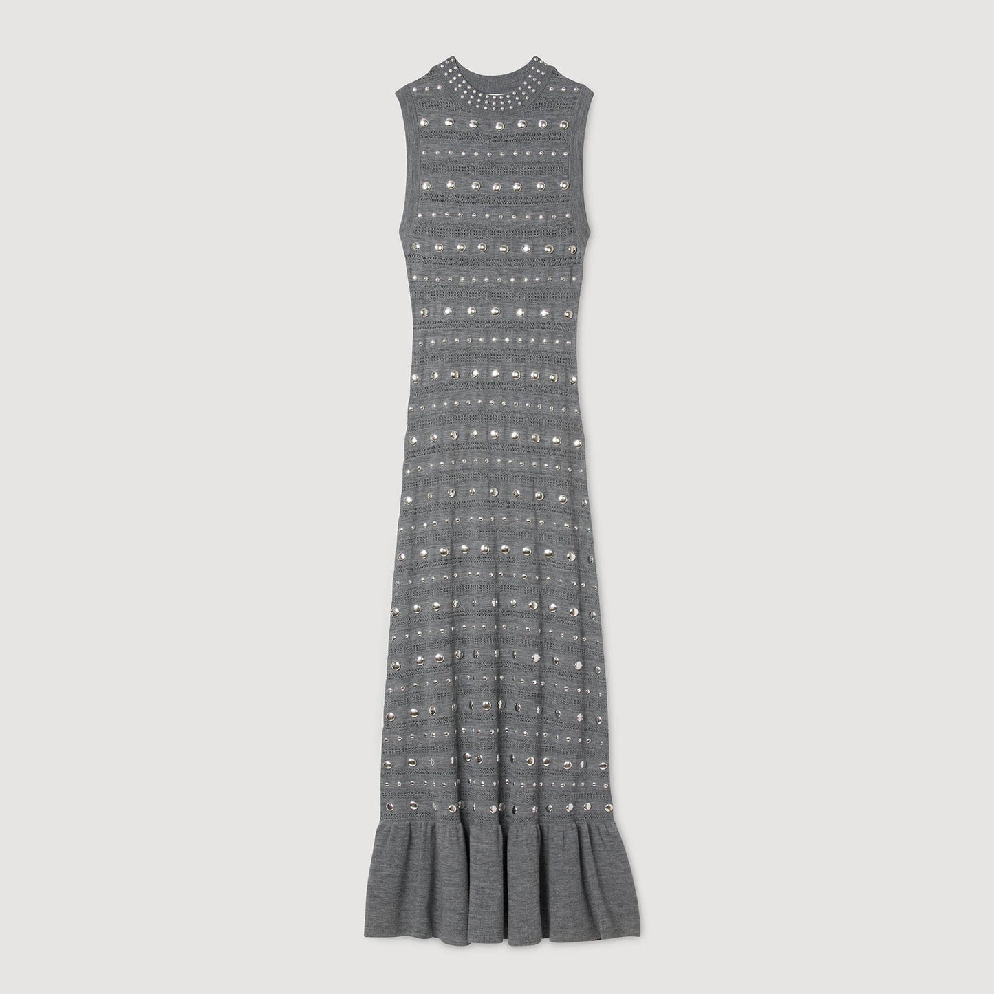 Sandro Knit maxi dress with studs Grey