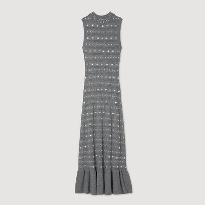 Sandro Knit maxi dress with studs Grey