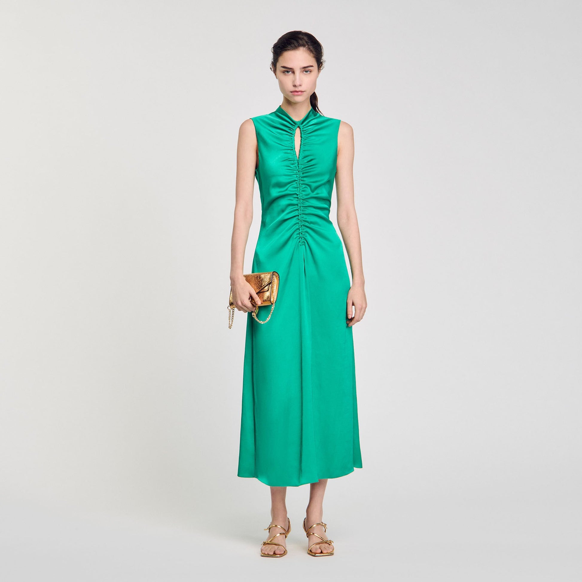 Sandro Draped satin-effect dress Emeuraude Green