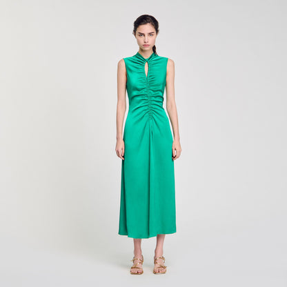 Sandro Draped satin-effect dress Emeuraude Green
