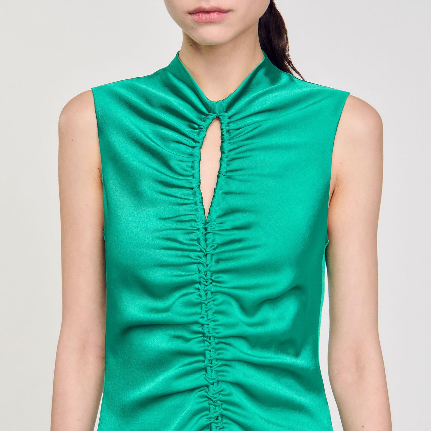 Sandro Draped satin-effect dress Emeuraude Green