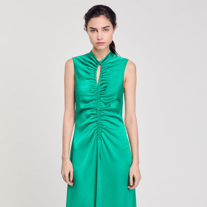 Sandro Draped satin-effect dress Emeuraude Green
