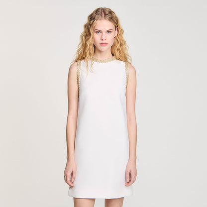 Sandro mini dress with rhinestone details Ecru