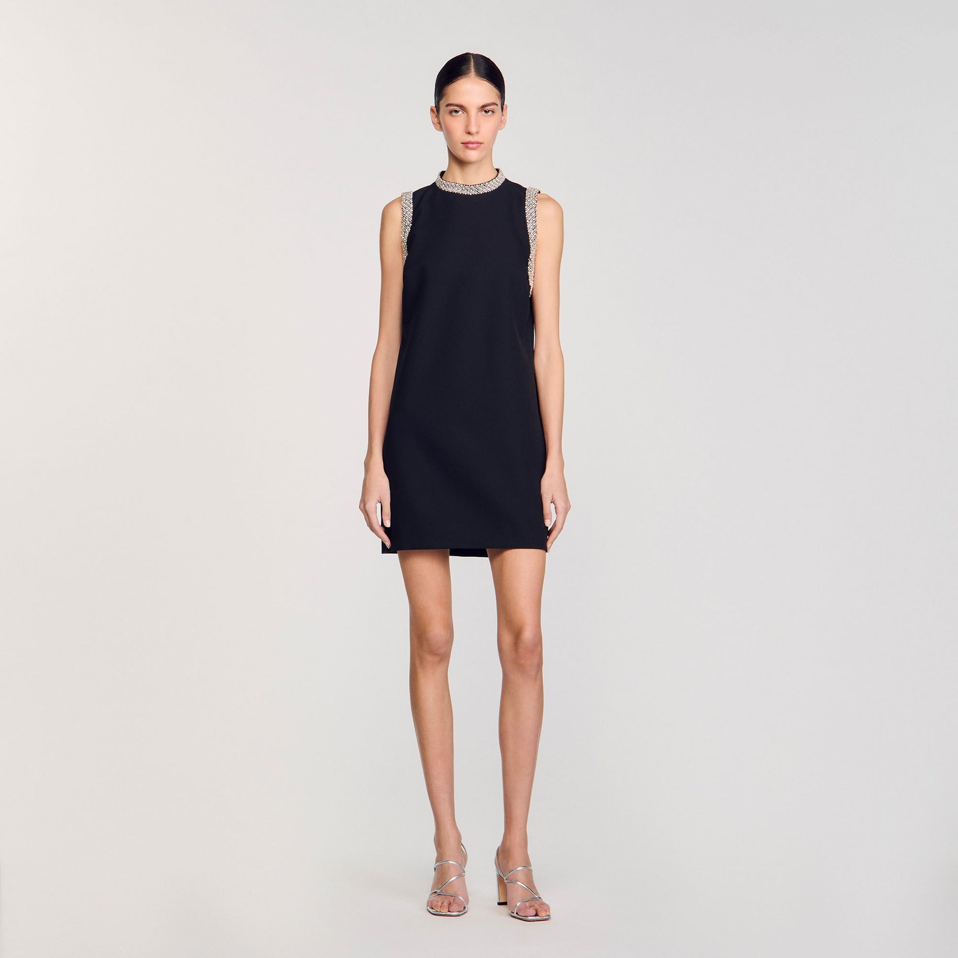 Sandro mini dress with rhinestone details Black