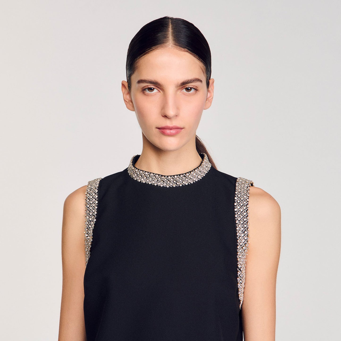 Sandro mini dress with rhinestone details Black