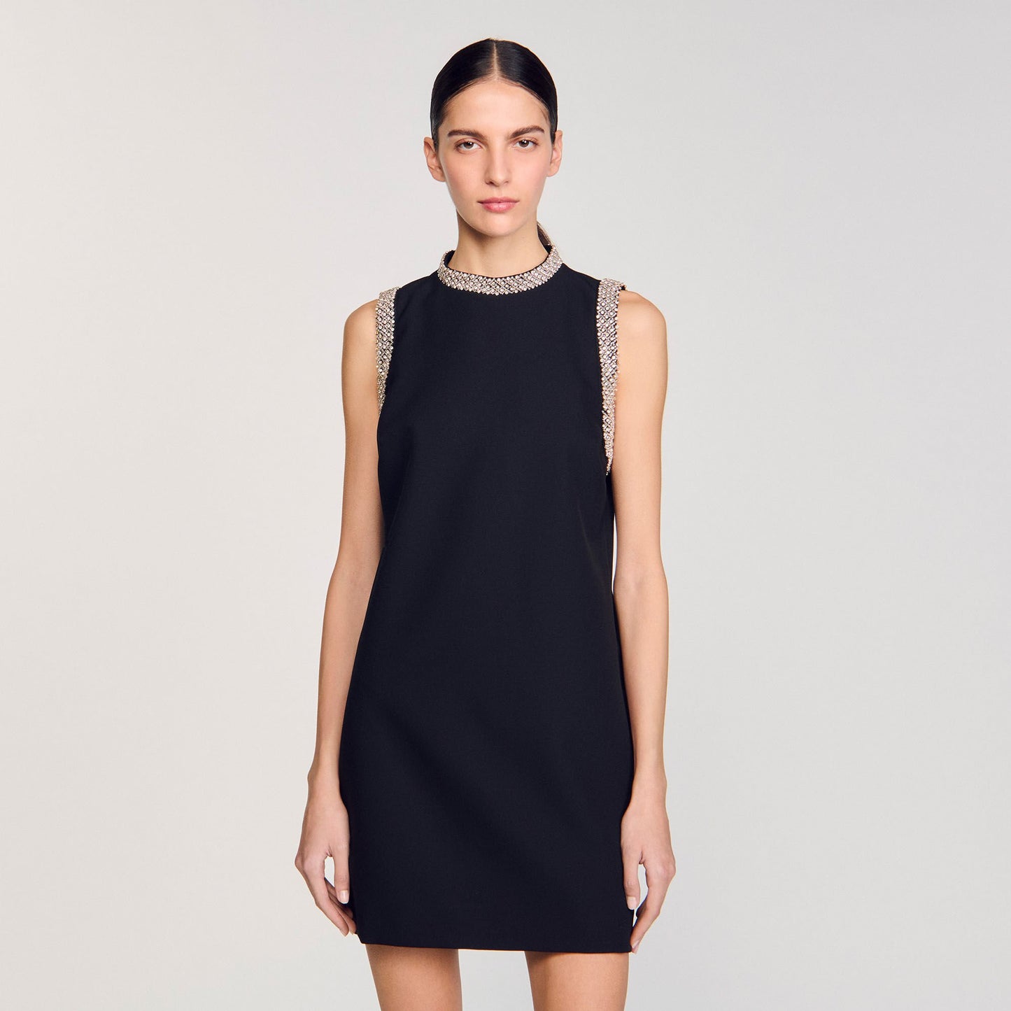 Sandro mini dress with rhinestone details Black