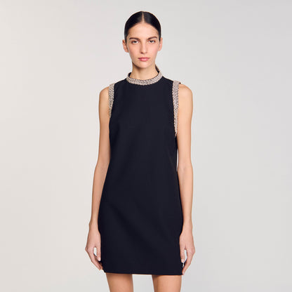 Sandro mini dress with rhinestone details Black