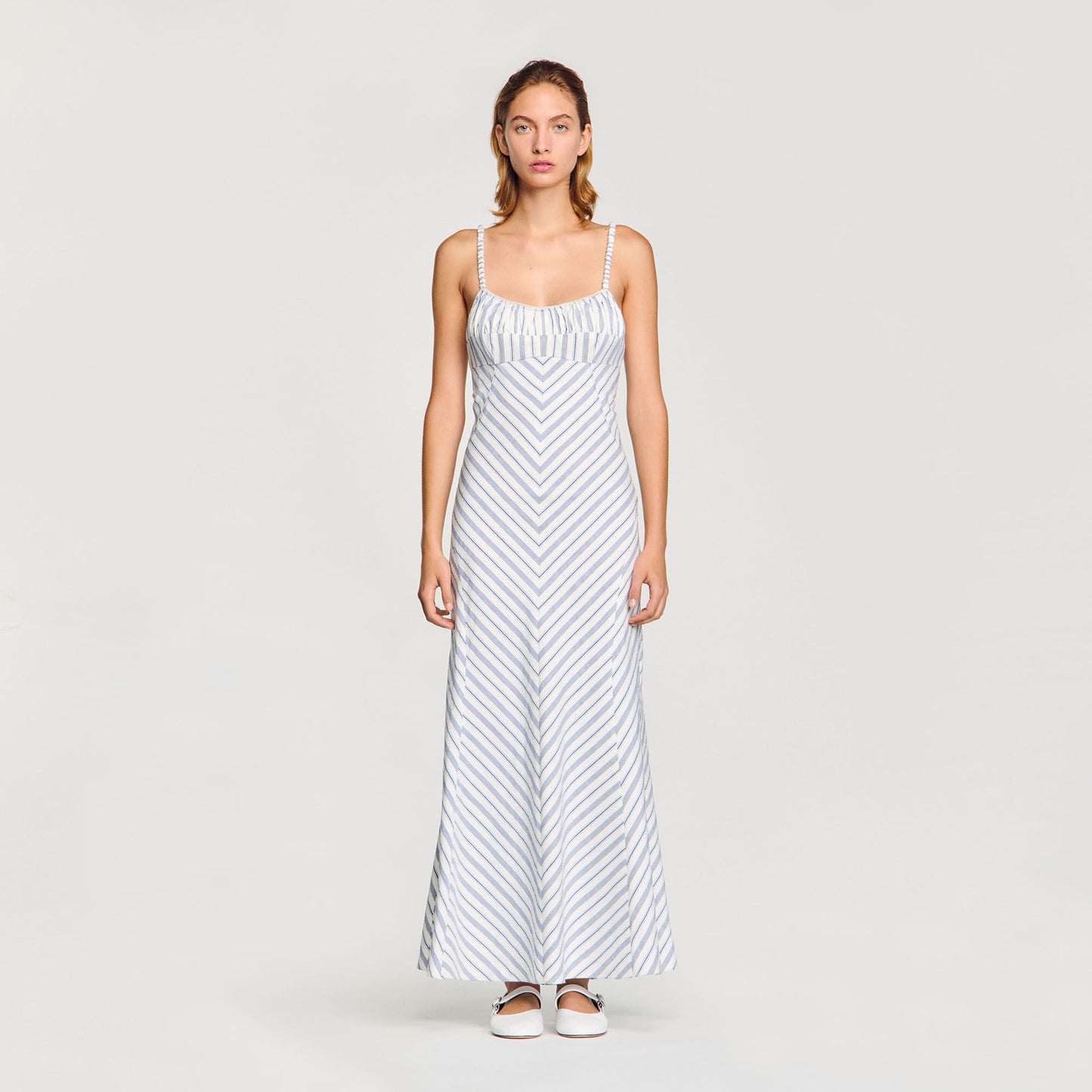 Sandro Striped maxi dress with straps Blue / Ecru