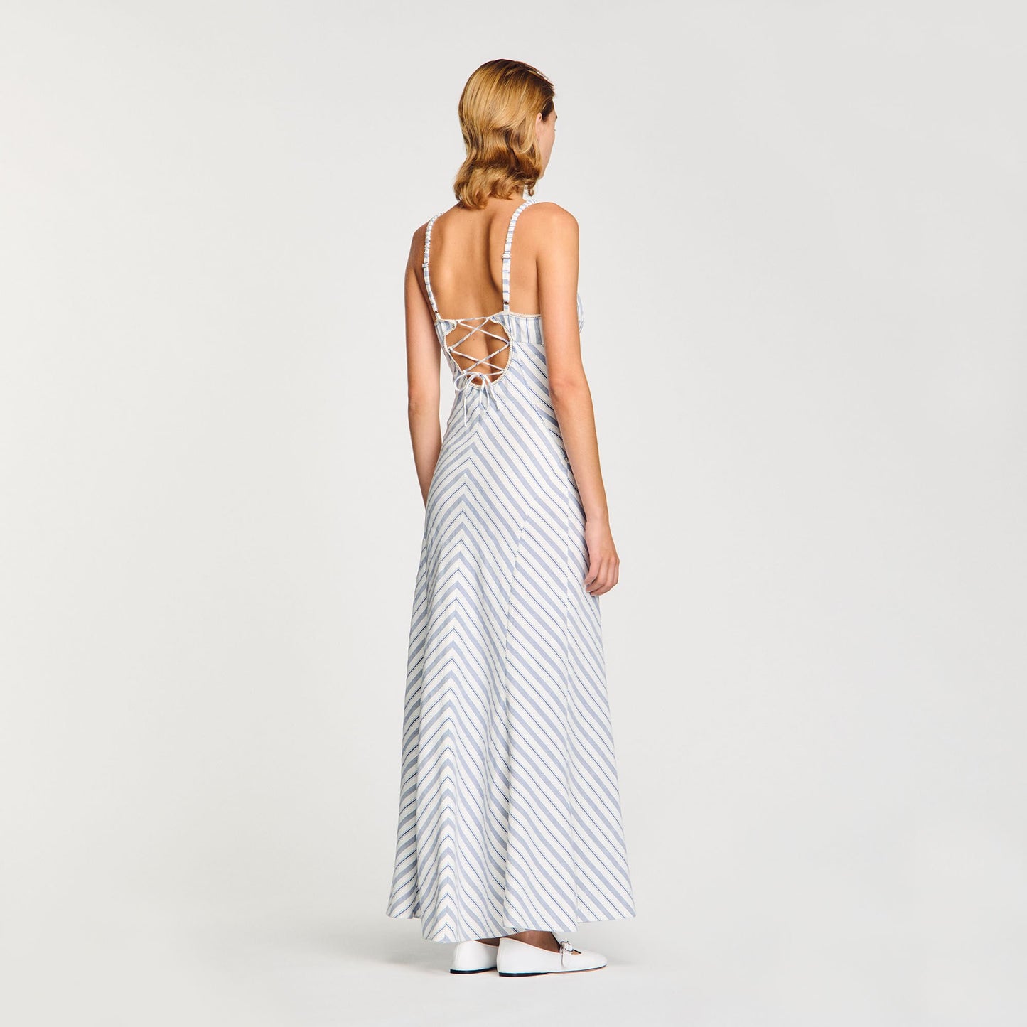 Sandro Striped maxi dress with straps Blue / Ecru