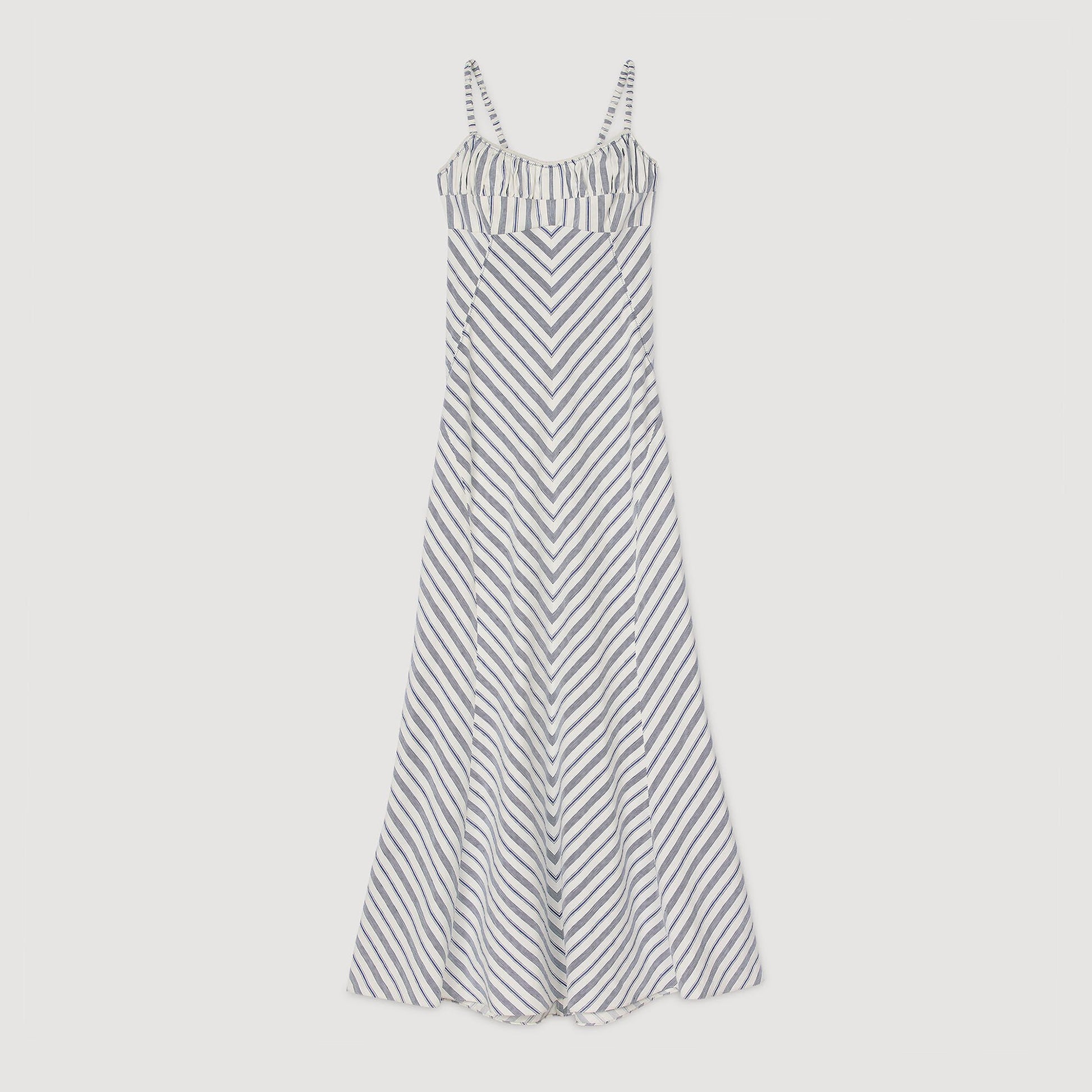 Sandro Striped maxi dress with straps Blue / Ecru