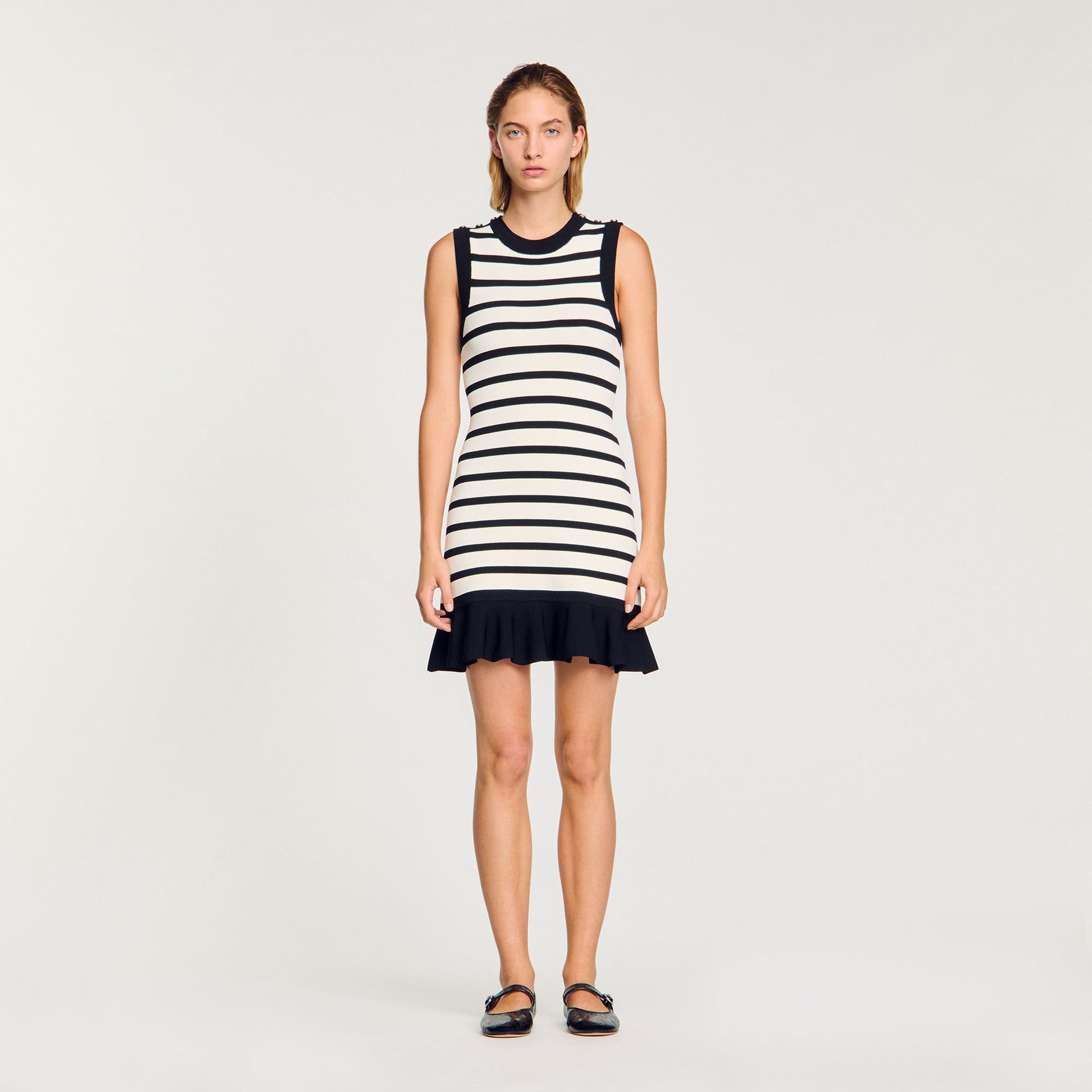 Sandro Striped knit mini dress Ecru / Black