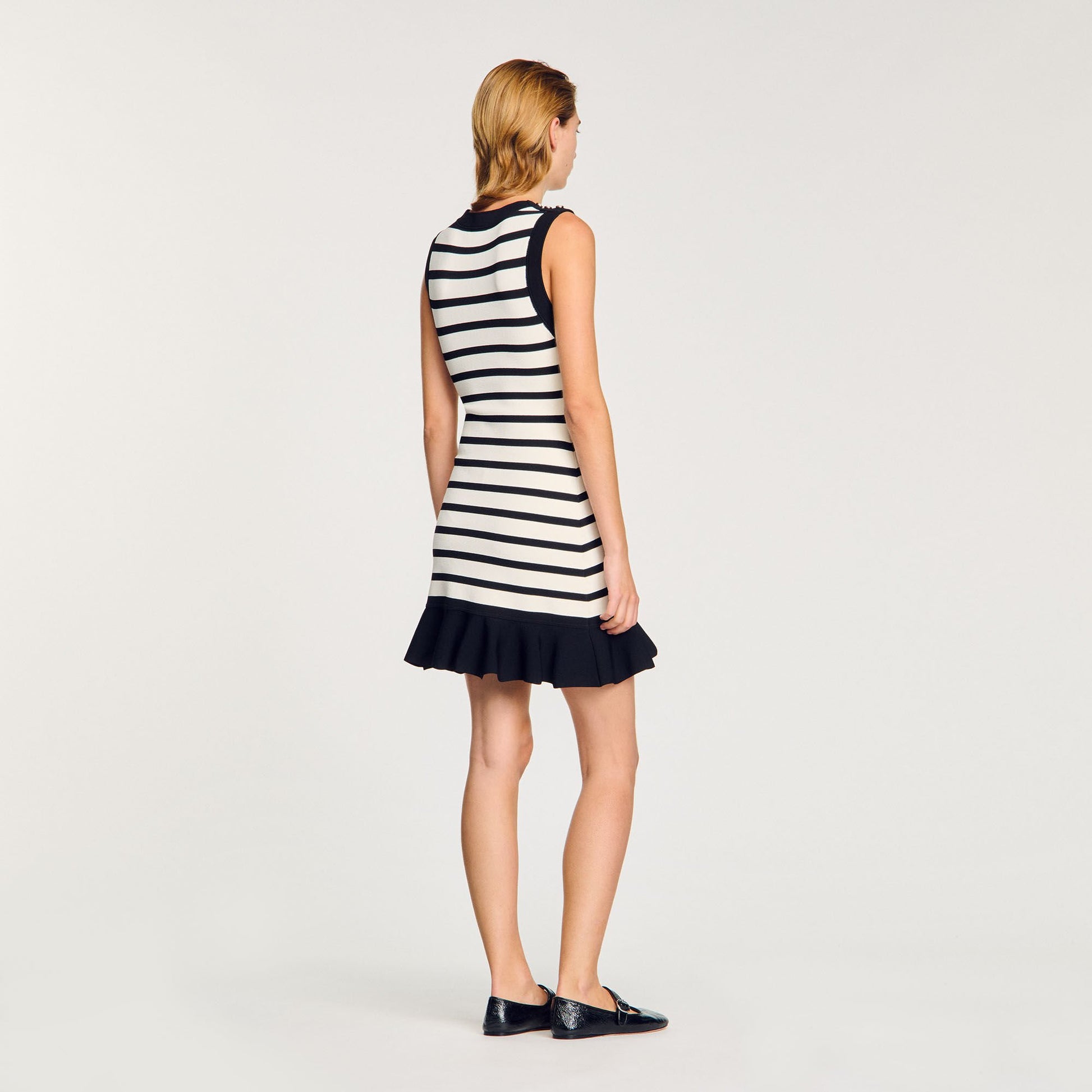 Sandro Striped knit mini dress Ecru / Black
