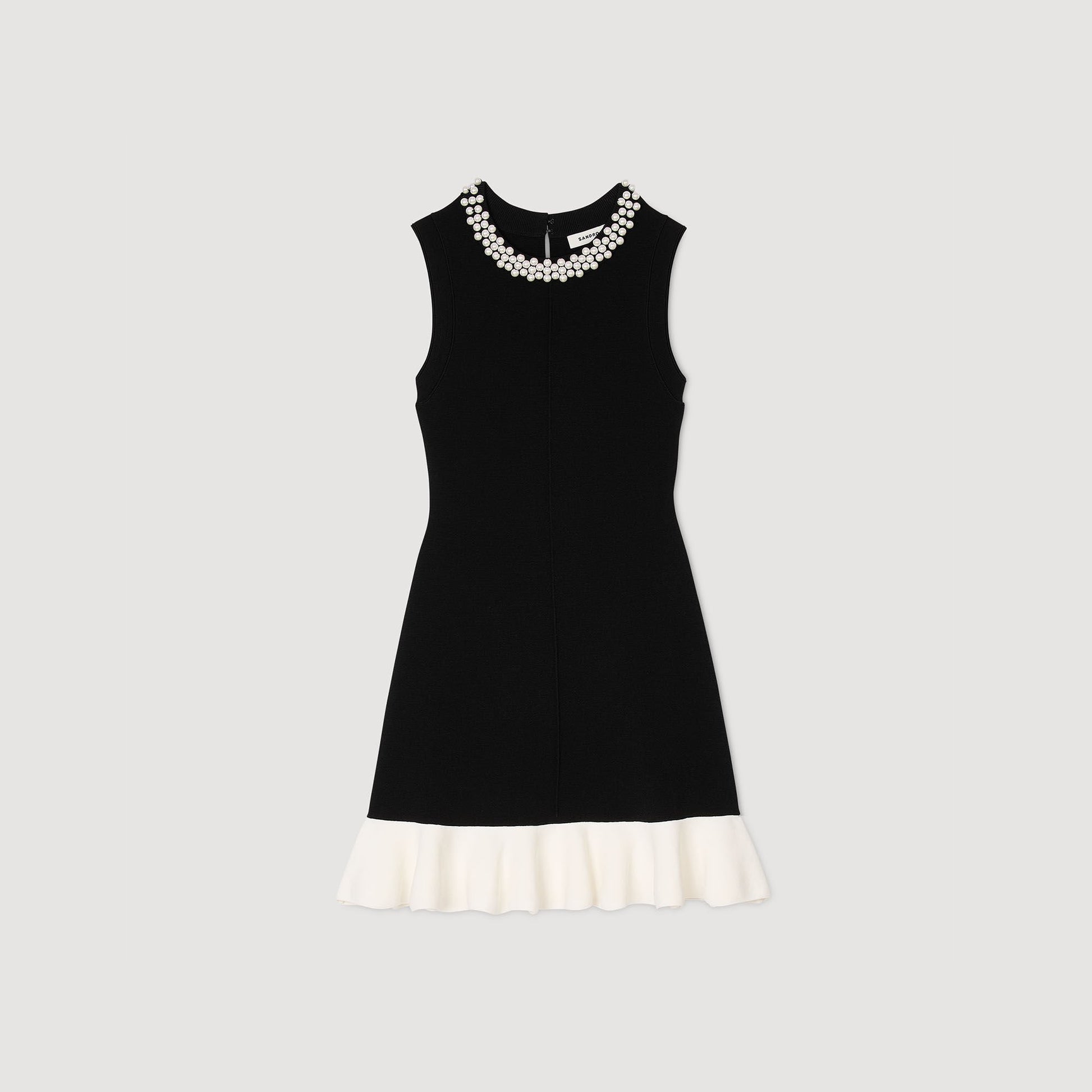 Sandro Mini knit dress with beaded neck Black / Ecru