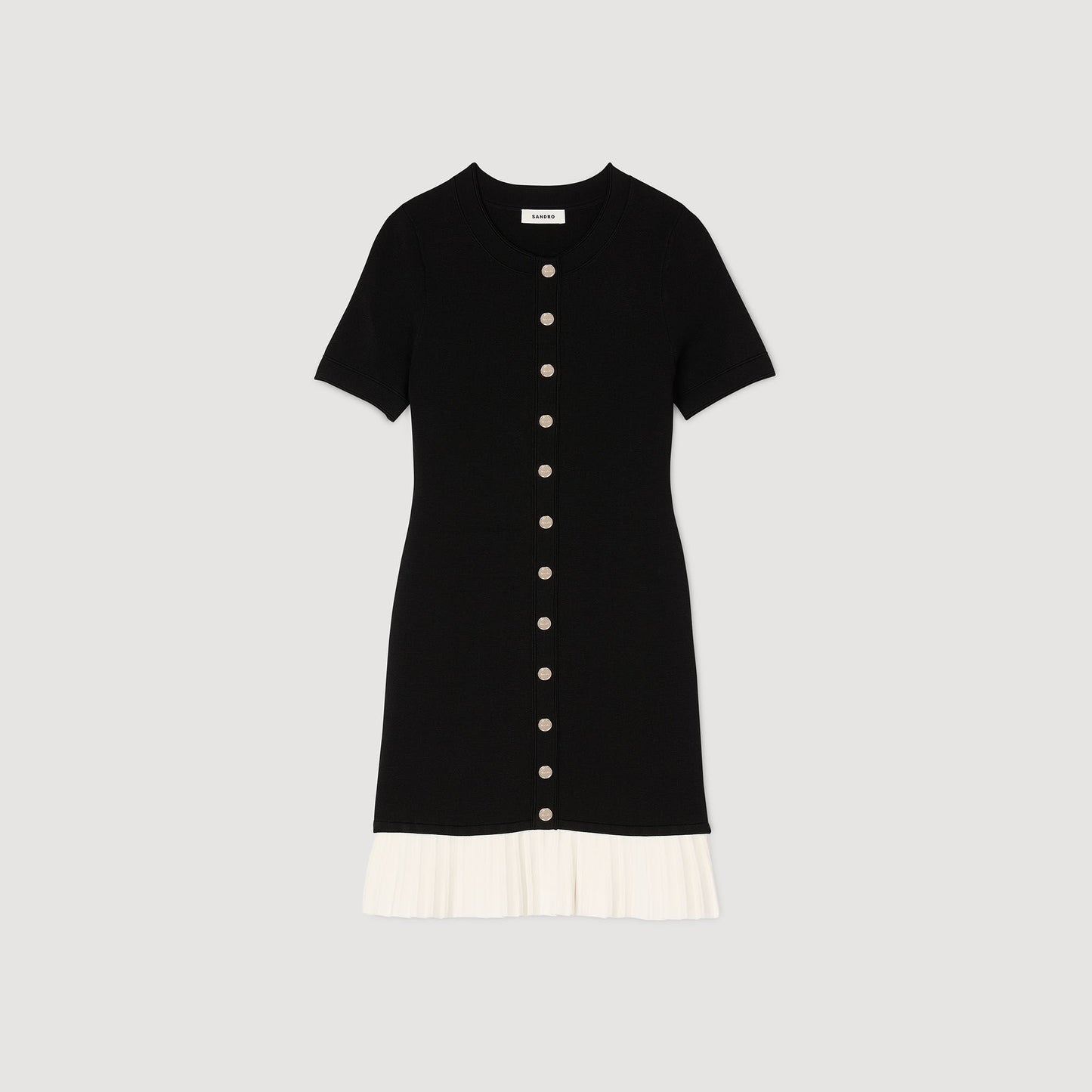 Sandro Mini knit dress with ruffle Black / Ecru