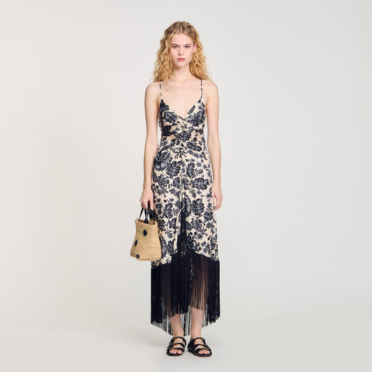 Sandro Floral print maxi dress Ecru / Black